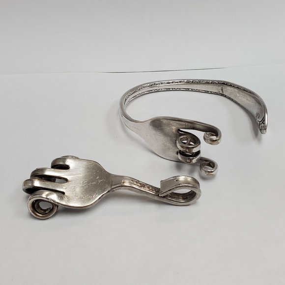 Handmade Sterling Silver Fork Bracelet and Pendant Set. 1970'S - Picture 6 of 6